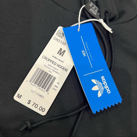 NWT Adidas x Her Studio London Cropped Black 3 Stripes Sequin Cherry Hoodie - Picture 7 of 8